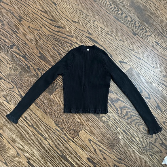 For Love & Lemons NEW Black Lace Trim Cardigan sweater Size XXS button up ribbed - Picture 9 of 11
